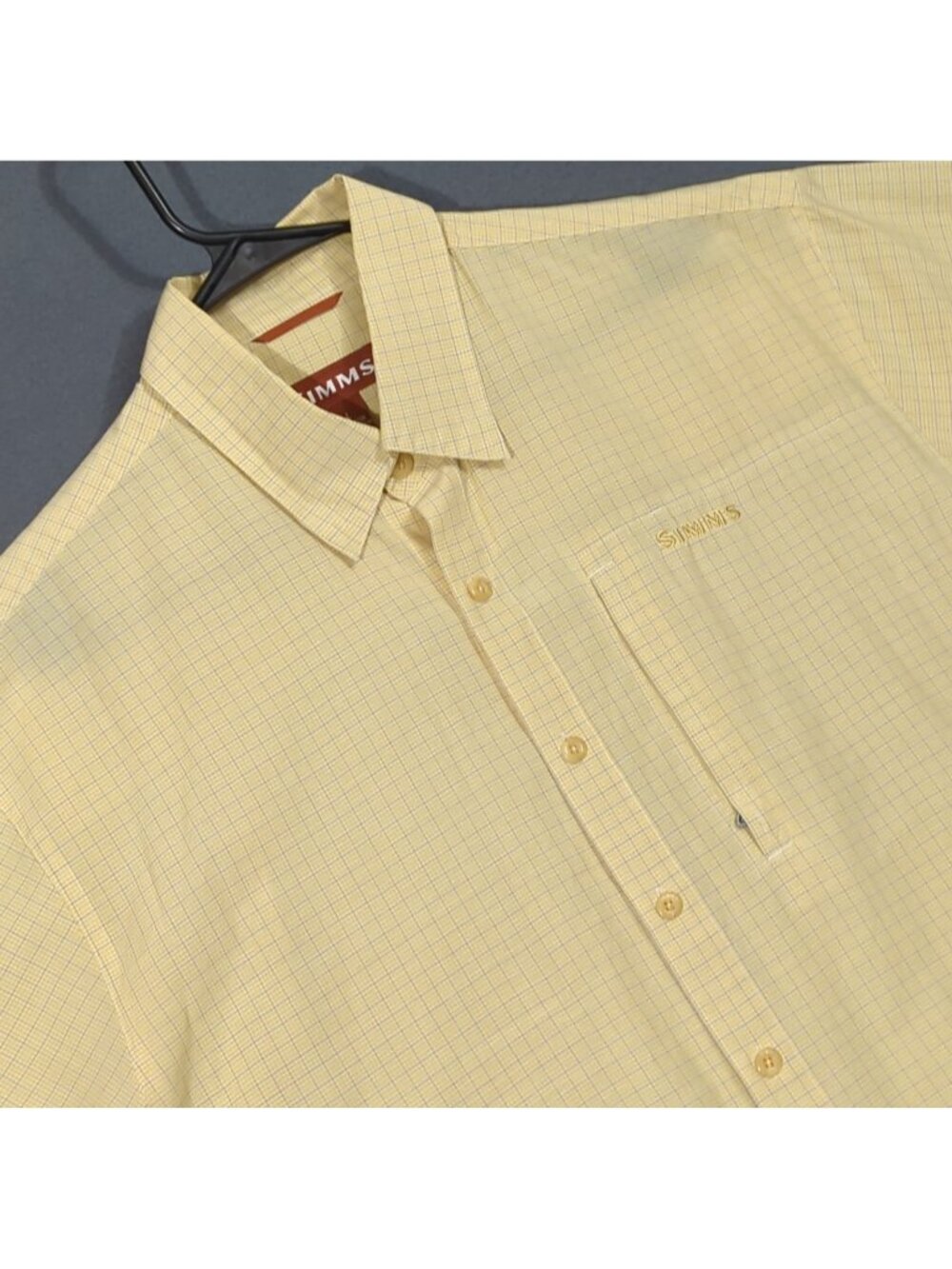 Simms Shirt Men's L Yellow Short Sleeve Button Up Fishing Outdoor Hiking